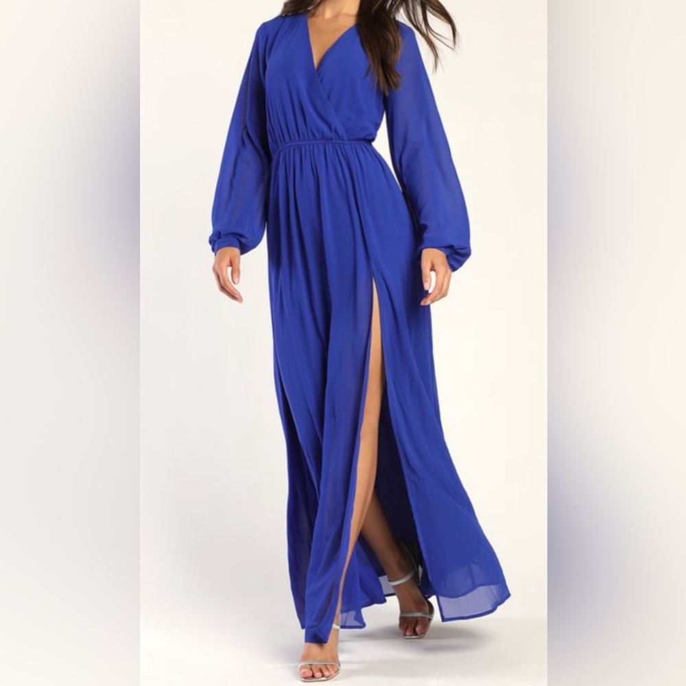 Lulu’s Royal Blue Wondrous Water Lillies Maxi Dress Size S. NWT.